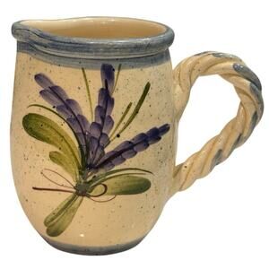 Vintage Made in France Hand-Painted Pitcher Mug Lavender Floral Twisted Handle